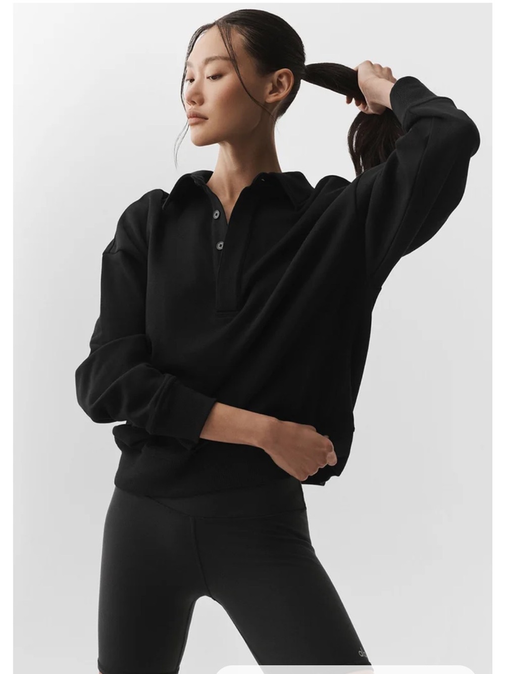 Alo Yoga Take It Easy Long Sleeve Henley Pullover Black Women’s Size L Large